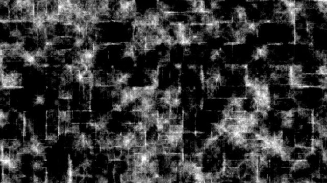 A moving abstract texture in black and white. Looping video clip. The patterns appear and change, creating a unique visual display. The focus is on shapes and forms in a digital environment.