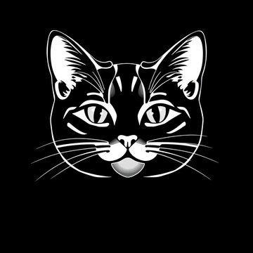 Simple black outline of a cat's head with whiskers and ears, icon, animal
