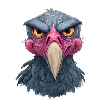 Grumpy Vulture Portrait With Piercing Yellow Eyes And Vibrant Pink Beak In Detailed Pixel Art Style