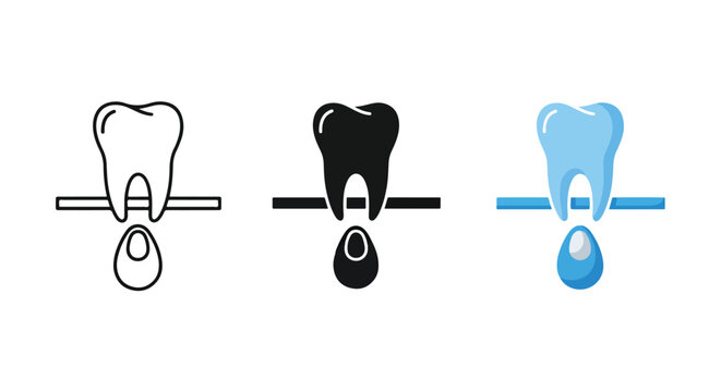 Dental tooth root canal vector icon set - Icon set - Glyph, linear, clipart, sticker, Minimalist, flat icon, outline 