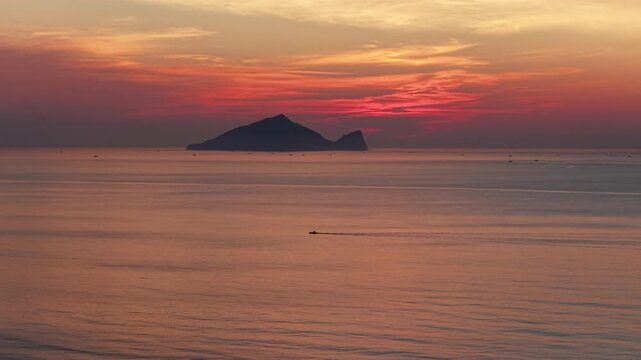 Aerial view of Guishan Island at sunrise,taiwan