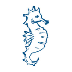 Hand Drawn Blue Chalk Sketch of a Cute Seahorse on Black Background © MuhammadPanji