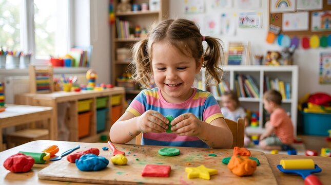 Girl molding playdough