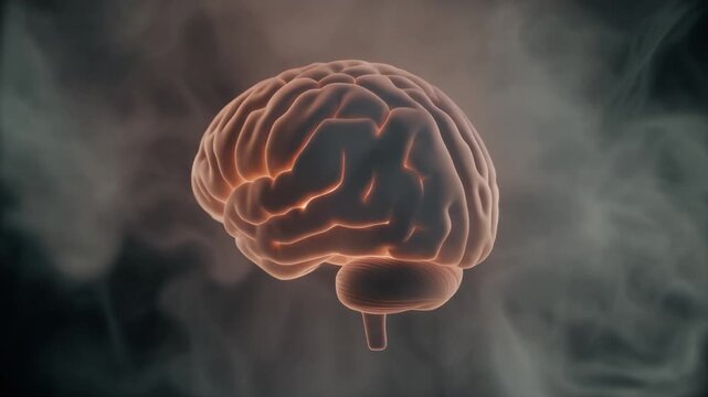 Glowing Human Brain with Warm Inner Light, Neuroscience Concept