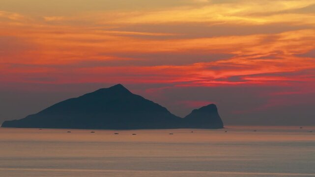 Aerial view of Guishan Island at sunrise,taiwan