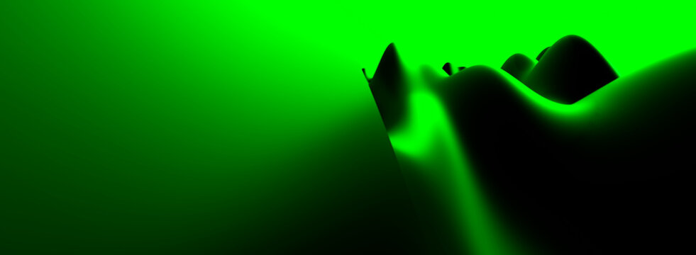 Abstract digital artwork with bright green and Black flowing wavy