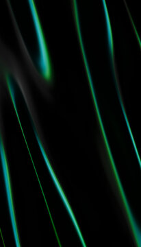 Abstract dark background with glowing green and blue light streaks