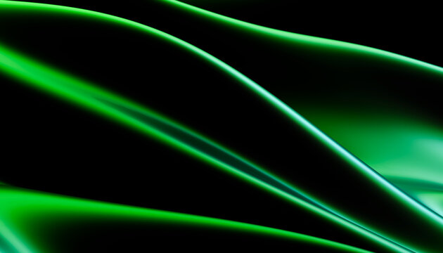 Green shiny silk fabric with smooth folds and luxury texture
