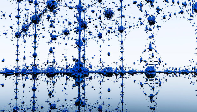 Blue 3d fractal digital clusters forming abstract network