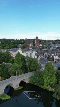 Aerial View Historic Wetzlar on the River Lahn in Hesse, Germany Vertical 4k