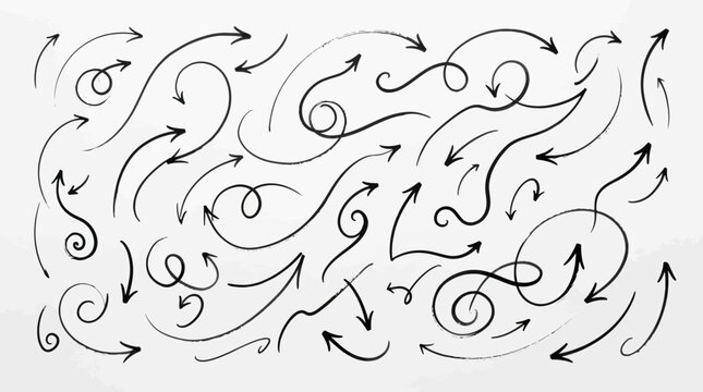 Set of creative hand-drawn sketchy arrows with loops and curls for design elements sketches handdrawn collection direction pointing