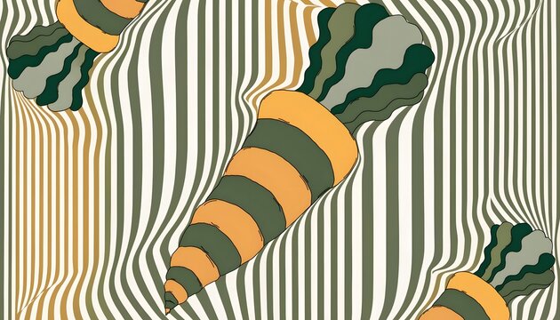Trippy optical illusion carrot background pattern. Psychedelic abstract food and art concept. Stylized striped carrots set against a wavy line design