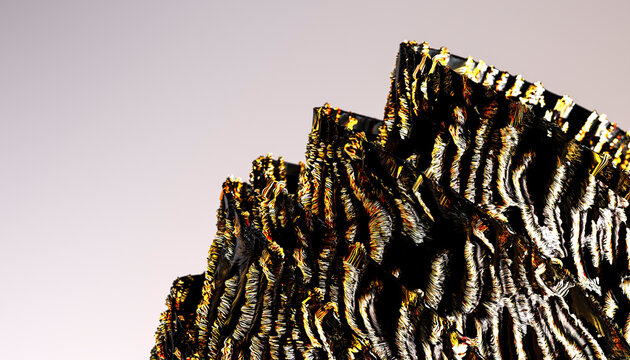 Black tourmaline crystal cluster with striated texture close-up