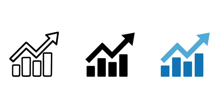 Business rising growth graph with arrow icon set, Vector illustration of financial progress statistics, corporate sale increase, corporate success, ales increase 