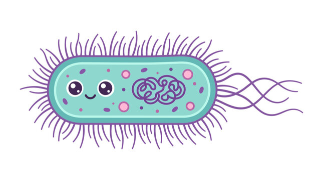 Cute cartoon bacteria cell character with cilia.