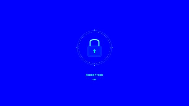 Cyber Security Digital Padlock Encryption on Bluescreen Seamless Loop