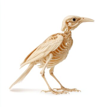 Anatomical Bird Skeleton Model Featuring Detailed White Bone Structure Isolated On White Background