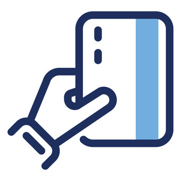 Hand holding credit card duo tone icon for electronic transaction and online shopping