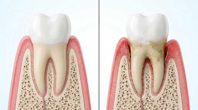 Healthy Gums vs Periodontitis with Gum and Bone Damage Medical Comparison