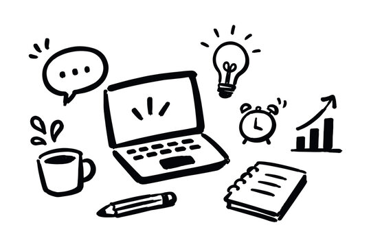 Productivity and Office Work Hand Drawn Doodle Set