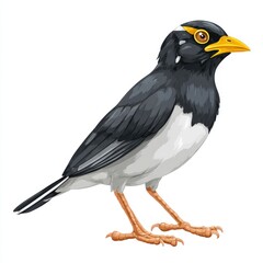Fototapeta premium Black And White Oriental Magpie Robin Standing Isolated On Plain White Background For Nature Projects
