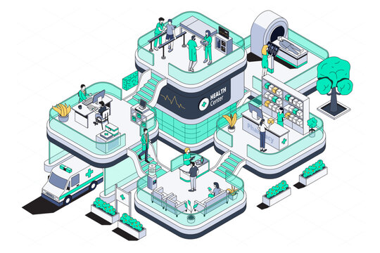 Hand Drawn Isometric Health Center Illustration