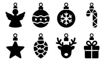 Naklejka premium Silhouette Christmas Ornaments Icons for Celebration, Tradition, Joy, and Festive Spirit transparent background