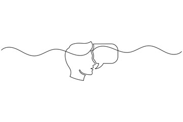 Fototapeta premium Man profile speech bubble talking icon continuous one line drawing minimalist communication outline vector illustration