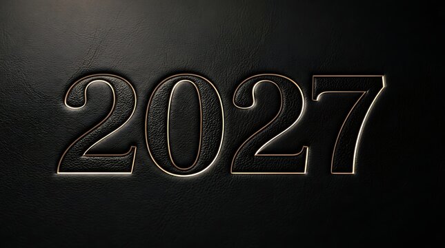 Dramatic rendering of the year 2027 in metallic textured numbers against a dark background