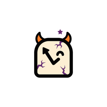 Cute devil clock character with horns and cracks vector illustration