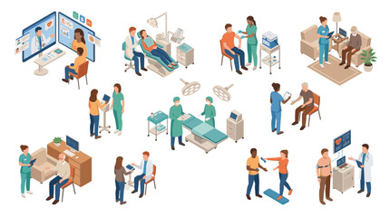 Fototapeta premium diverse healthcare professionals engaging in patient care activities in modern medical environments