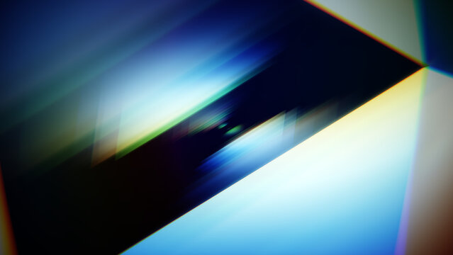 Blue white flare prism with dark abstract cinematic background.
