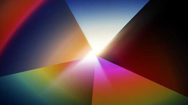 Prismatic color facets with bright cinematic flare background.