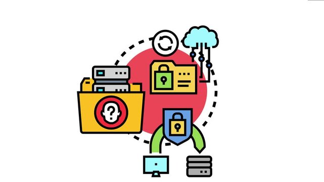 Private data secure concept digital information protection with folders, cloud computing, servers, and security shields ensuring privacy and safe online storage