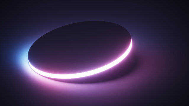 Floating oval disc background with glossy magenta neon glow.