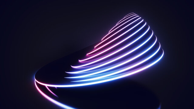 Striped neon cone background with luminous blue pink gradient.
