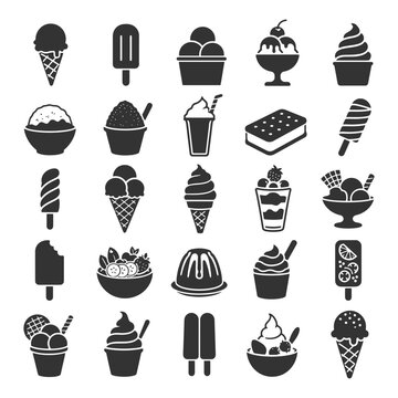 Assorted ice cream and dessert silhouettes collection.