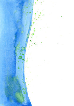 Abstract blue and green watercolor painting provides copy space
