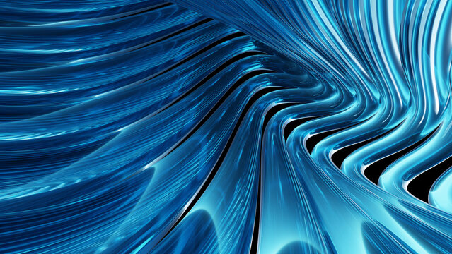Digital 3d rendering shows abstract blue liquid waves in motion