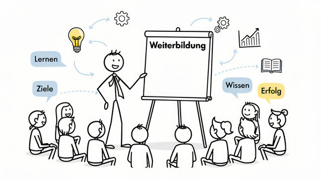 Stickman presenter conducting further education workshop for group