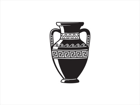 Black and white vector illustration of an ancient greek amphora vase