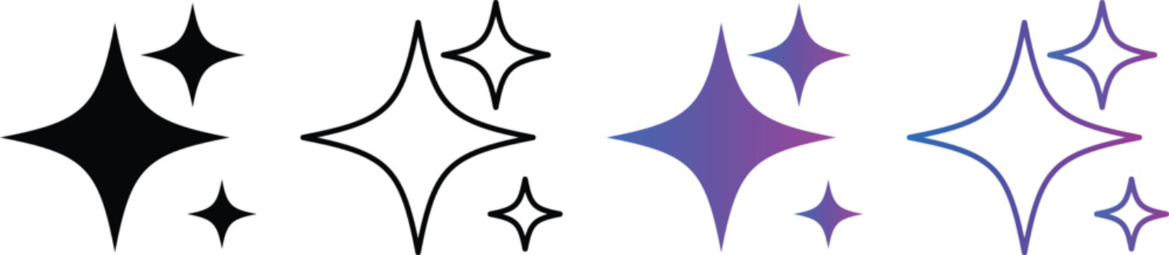 sparkle star icon set. magic twinkle symbols for modern artificial intelligence AI.