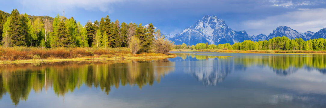 USA, Wyoming, Grand Teton National Park, Jackson Lake mit Teton Range, Panorama