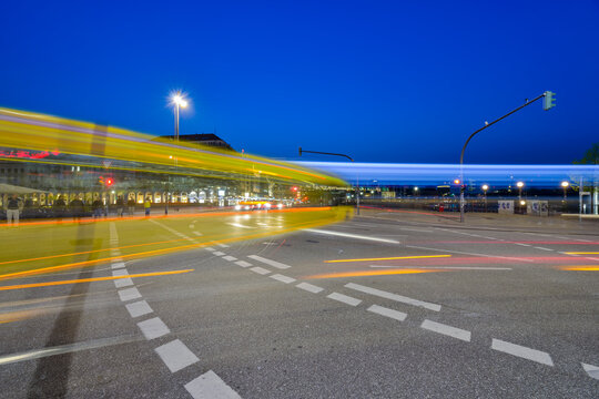 Germany, Hamburg, light trails in traffic