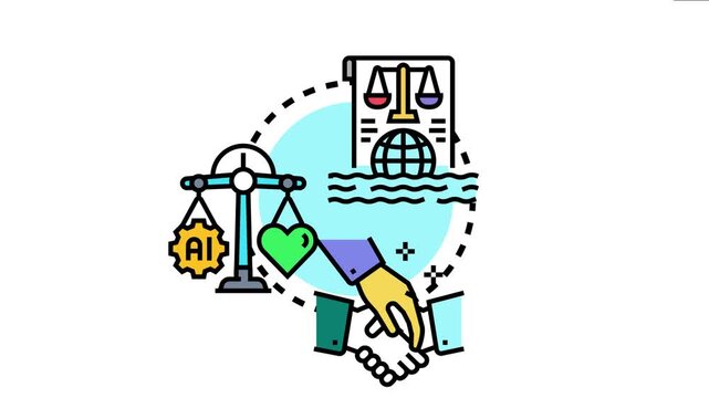 Vector conceptualizing foundational principles for ethical ai, balancing technology with human values, and emphasizing responsible governance for global human development