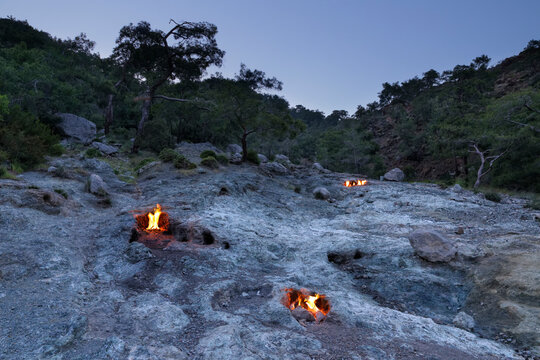 Turkey, Lycia, Eternal flames at Mount Chimaera
