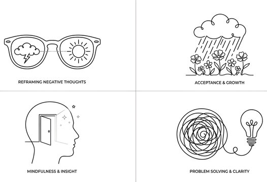 Set of continuous line art cognitive reframing and perspective vector icons
