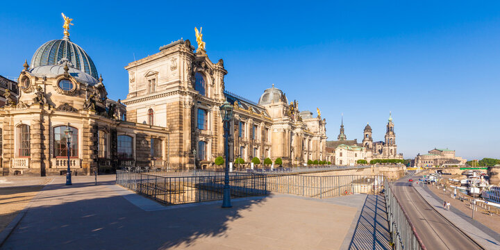 Germany, Dresden, Bruehl's Terrace and Lipsiusbau of the Academy of Fine Arts