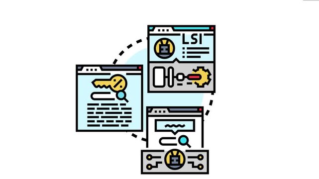 Keyword research and optimization concept linking search engine optimization with content analysis, strategic keyword selection, and data driven process for digital marketing success