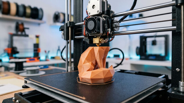 3D Printer Creating a Geometric Fox Sculpture, Modern Manufacturing Technology